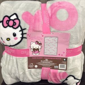 New Valentine Hello Kitty Pink XO & Bows 60"x90" Twin Gray Soft Plush Blanket